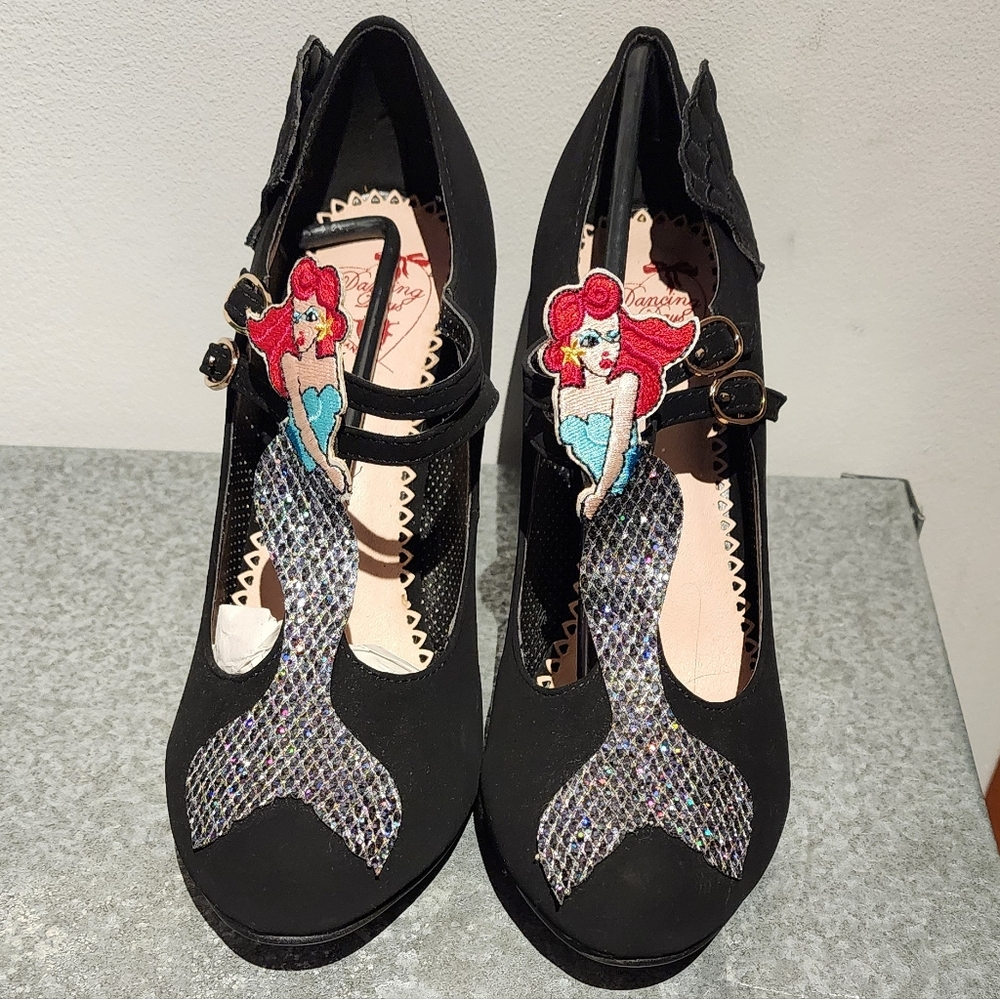 Dancing Days Stella Glitter Mermaid Embellished Heels w gold buckles